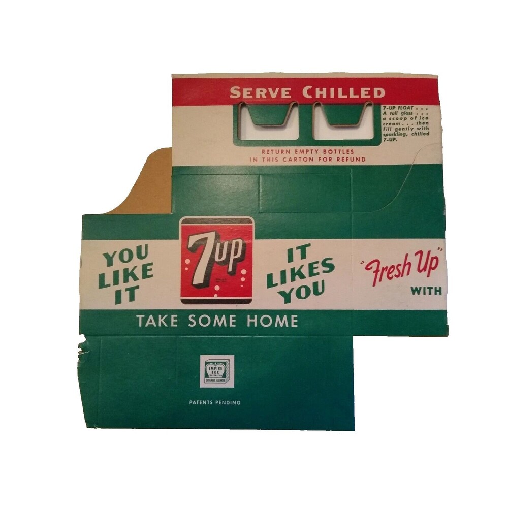 7 Up Soda Original 6 Pack Cardboard Bottle Carton Pepsi Cola 1960 Carrier Caddy